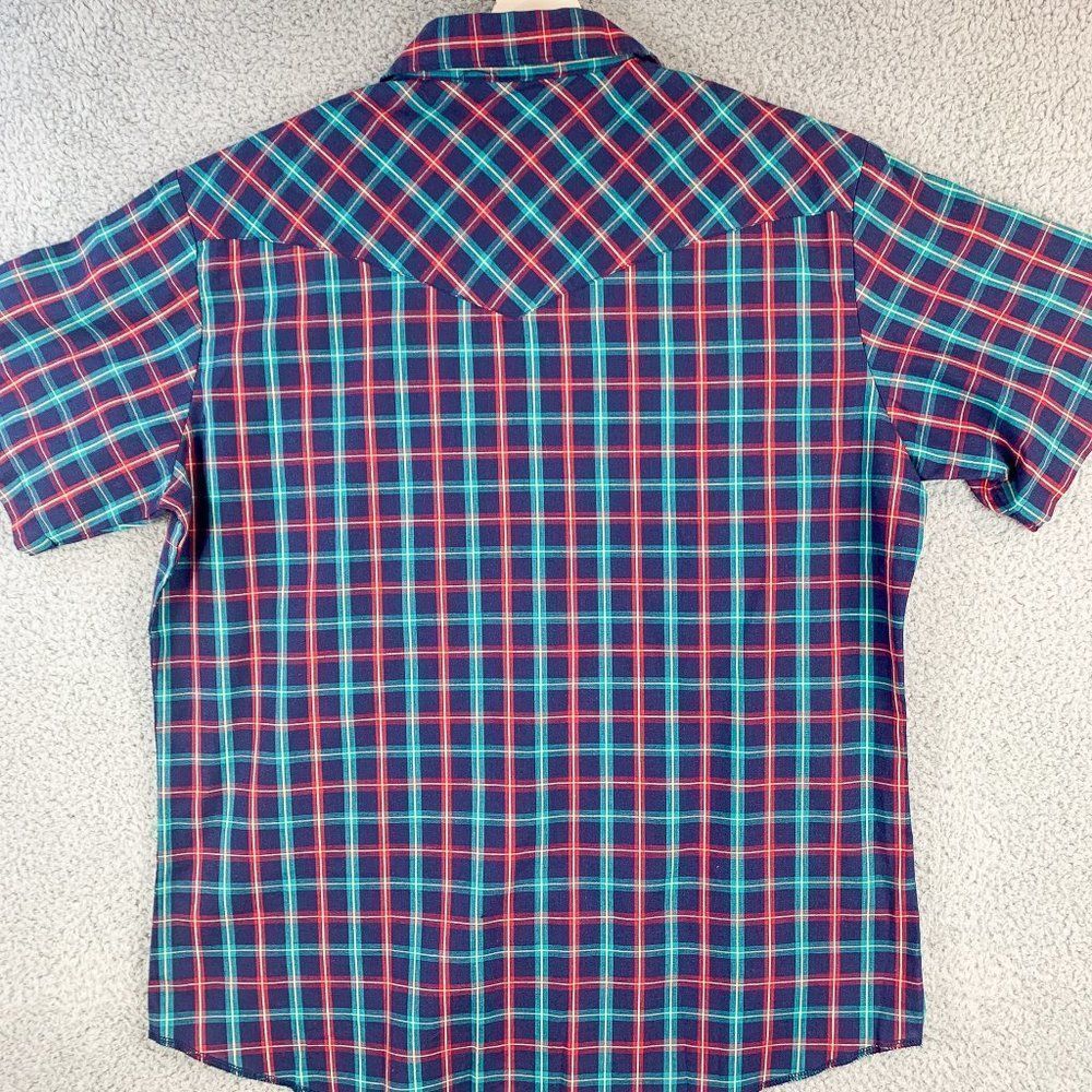 Wrangler Western Shirt Mens Large Blue‎ Red Plaid Pearl Snap Cowboy Ranch Farmer - Picture 7 of 12